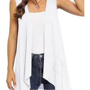 White Sleeveless Drape Cardigan